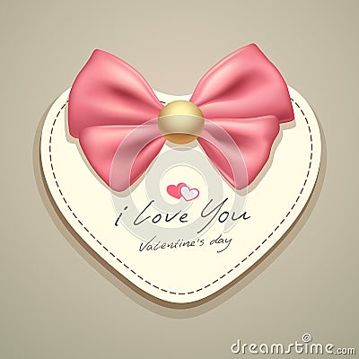 Valentines pink ribbons and heart paper Vector Illustration