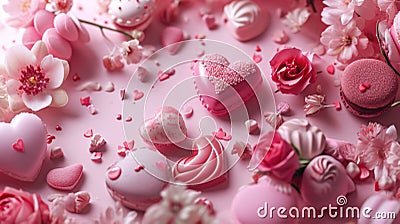 Valentine's setting hearts, roses, evoking love and romanticism. Stock Photo