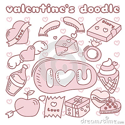 Valentine's themed hand drawn doodle art Vector Illustration