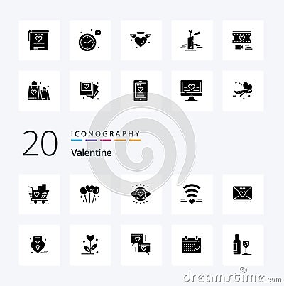 20 Valentine Solid Glyph icon Pack like eyes love bloone day valentine Vector Illustration