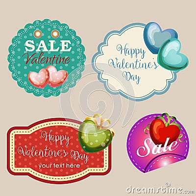 Four valentine stickers Vector Illustration