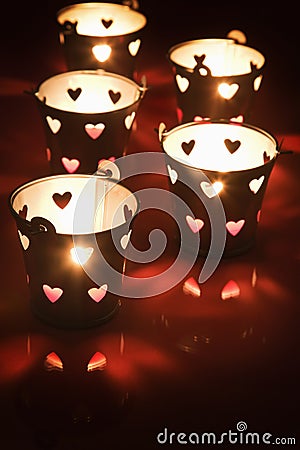 Valentine tea lght candle holders Stock Photo