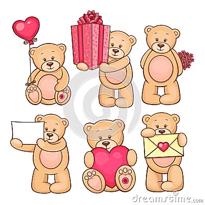 Valentine teddy bears collection 3 Vector Illustration