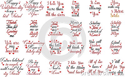 Set of valentines day greeting card illustration templates Vector Illustration