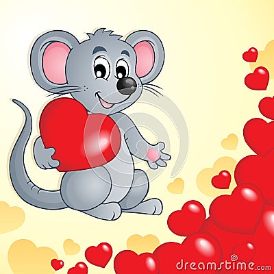 Valentine theme with mouse and hearts Vector Illustration