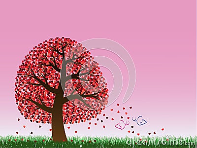 Valentine tree and butterflies Stock Photo