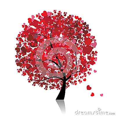 Valentine tree, love, leaf from hearts Vector Illustration