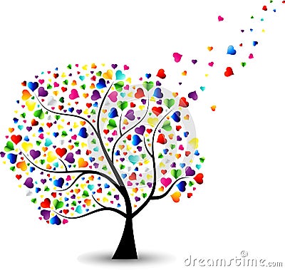 Valentine tree, love, leaf from hearts Stock Photo