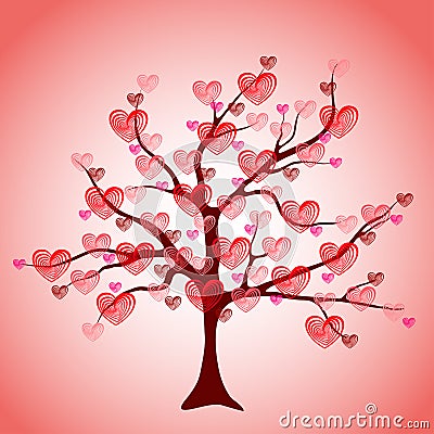 Valentine tree, love, leaf from hearts Vector Illustration