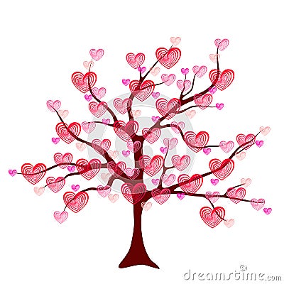 Valentine tree of love with leaf from hearts Vector Illustration