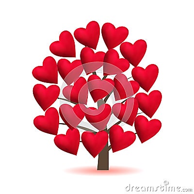 Valentine tree, love, leaf from hearts. Vector illustration. Vector Illustration