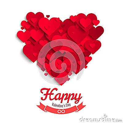 Valentine vector illustration, red paper hearts, greeting card template Vector Illustration