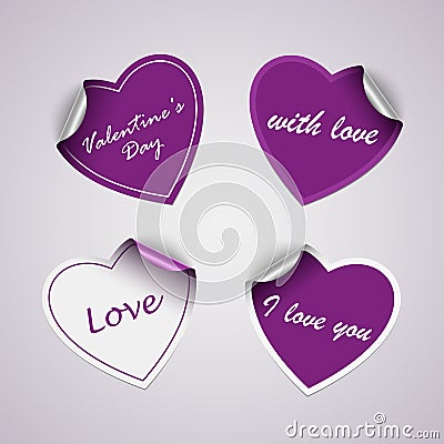 Valentine violet heart stickers Vector Illustration