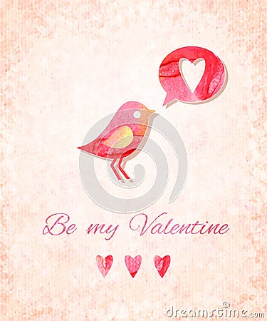 Valentine Watercolor Card with Bird. Vector illustration, eps10 . Vector Illustration