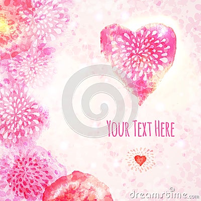 Valentine Watercolor Card with Heart Vector Illustration