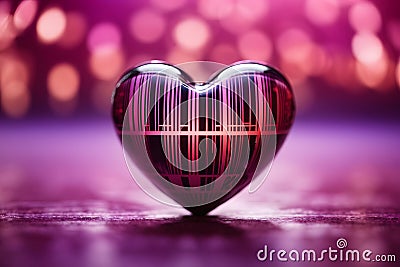 Valentine week Background of images of a barcode heart on a purple and pink bokeh background. Stock Photo