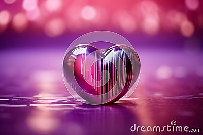 Valentine week Background of images of a barcode heart on a purple and pink bokeh background. Stock Photo