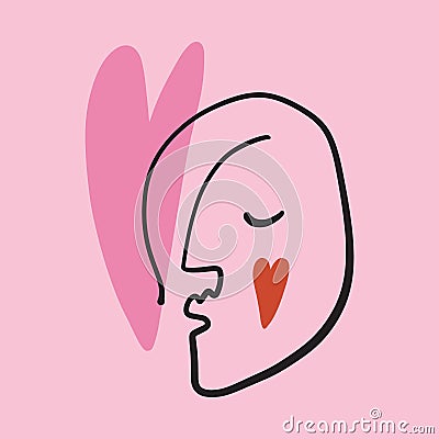 Valentines abstract face heart, groovy cute comic character. Boho doodle modern print funny handdrawn childish art Vector Illustration