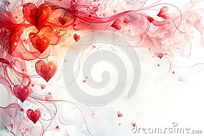 Valentines abstract illustration featuring whimsical red swirls and hearts. AI generated Cartoon Illustration