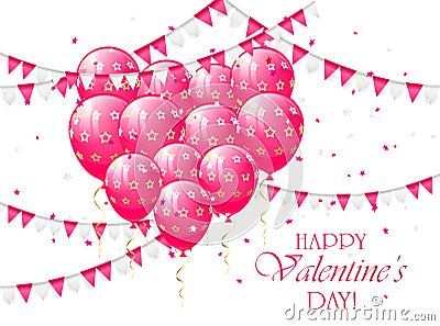 Valentines balloons and pennants Vector Illustration