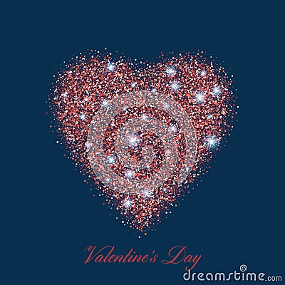 Valentines bokeh heart. Many of transparent red glitter in the shape of big heart. Design card scrapbook. Vector Vector Illustration