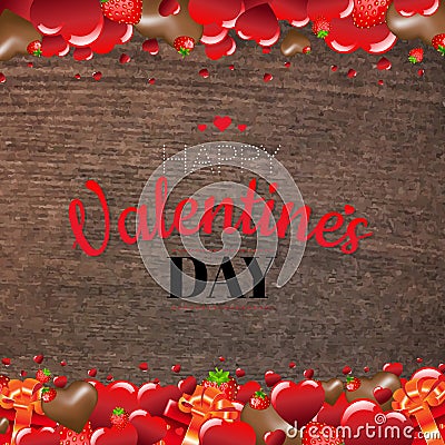 Valentines Border With Wood Background Vector Illustration