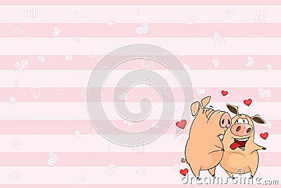 Valentines card with Cute Pigs illustration Vector Illustration