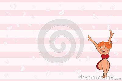 Valentines card with a Cute Girl. Birthday illustration Vector Illustration