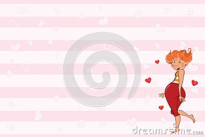 Valentines card with a Cute Girl. Birthday illustration Vector Illustration