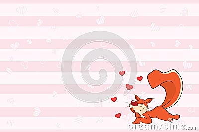 Valentines card with a Cute Squirrel illustration Vector Illustration