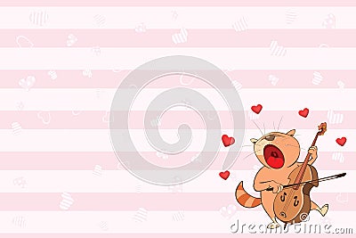 Valentines card with a Cute Tabby Cat illustration Vector Illustration