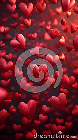 Valentines concept 3D rendering background with red hearts, love theme Stock Photo