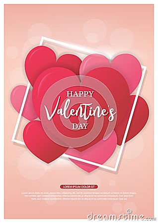 Valentines day background with balloons heart sale banner.Valentines day invitation brochure flyer, leaflet, wallpaper with pink Vector Illustration