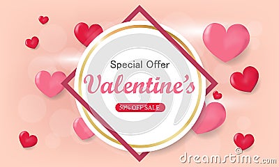Valentines day background with balloons heart sale banner.Valentines day invitation brochure flyer, leaflet, Vector Illustration