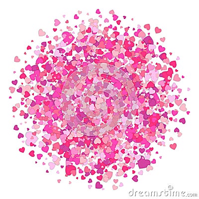 Valentines Day background. Confetti of hearts. Heart shapes isolated on white background. Love concept. Cartoon Illustration