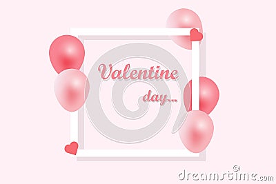 Valentines day background, greeting in white paper and pink ribbon with flying realistic balloons. Vector illustration, pink Vector Illustration