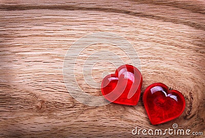 Valentines Day background. Hearts on Wooden Texture Stock Photo