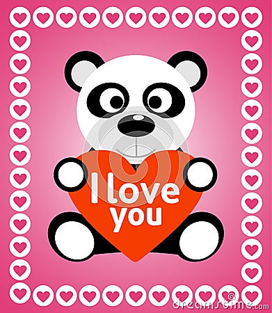 Valentines day background with panda Vector Illustration