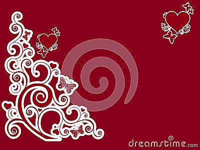 Valentines day background red romantic hearts romance butterflies flowers Stock Photo