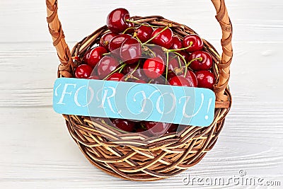 Valentines day background with ripe cherries. Stock Photo