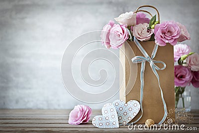 Valentines Day background with roses flowers and Hearts Stock Photo