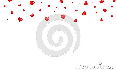 Valentines Day background. Shiny flying Valentine red hearts. Hearts background overlay. Vector Illustration