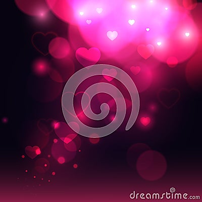 Valentines day. Valentines background with violet bokeh and heart. Romantic love abstract valentine background. Vector Vector Illustration