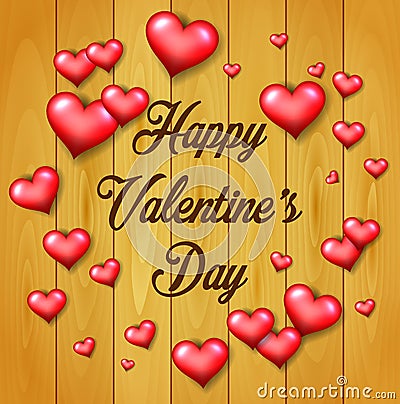 Valentines Day background on wooden texture Vector Illustration