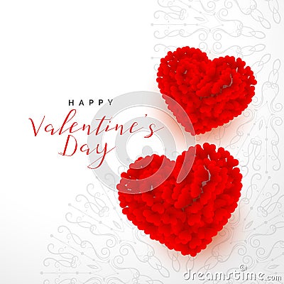 Valentines day beautiful background with two red rose hearts Vector Illustration