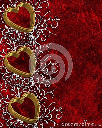 Valentines Day Border gold Hearts Stock Photo