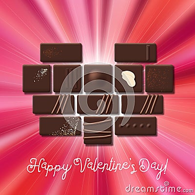 Valentines Day card with chocolate sweet candy heart collection Vector Illustration