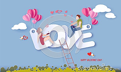 Valentines day card with couple in love heart Vector Illustration