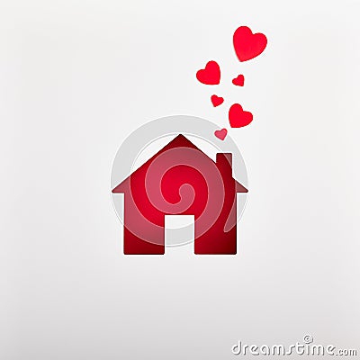 Valentines Day card design idea. Red paper house cutout Stock Photo
