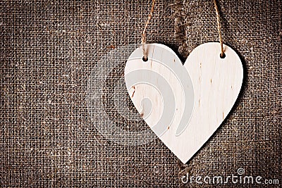 Valentines day card with hearts on a sacking or hessian or burlap background, Stock Photo